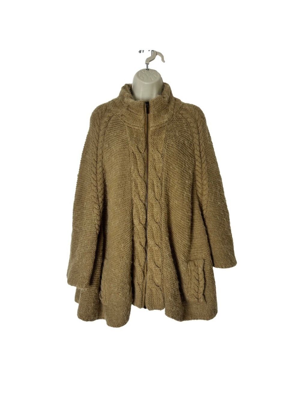 Classiques Entier Fisherman Alpaca Wool Poncho Cardigan Sweater M/L Tan Classic
